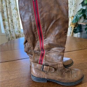 Madden Girl Brown Heeled Boots with Red Zipper